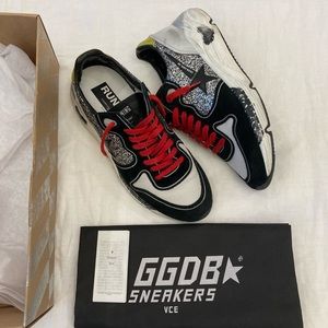 Golden Goose Running Sole 39 Black & White, Silver Glitter, Red Laces